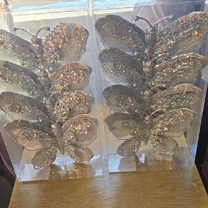 Brand New Silver Glittery Butterfly Decorations